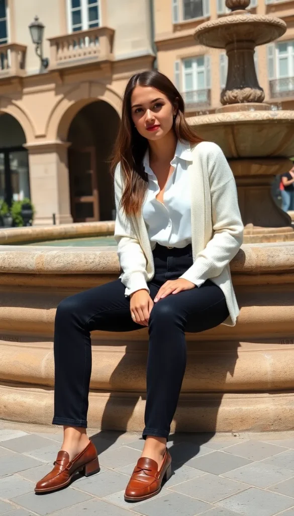 Cardigan Over Dress Shirt With Slim Jeans