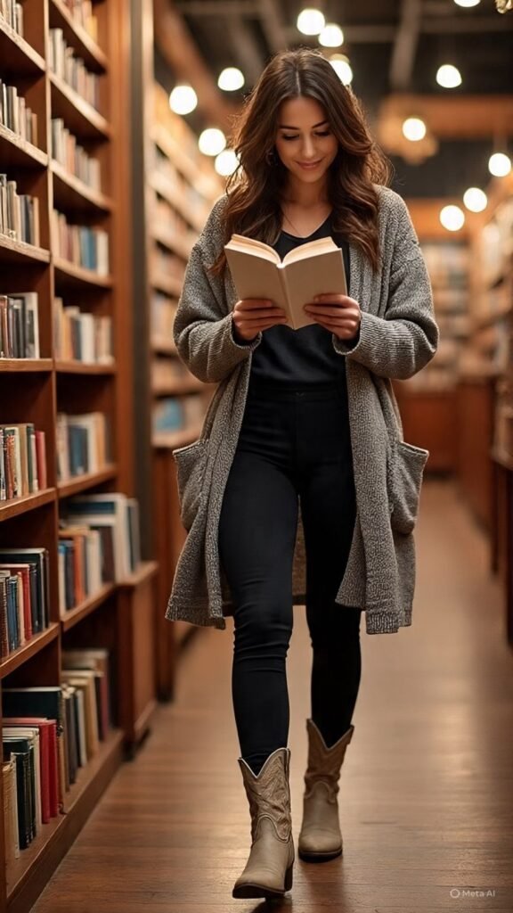 Cowgirl Boots + Leggings + Long Cardigan