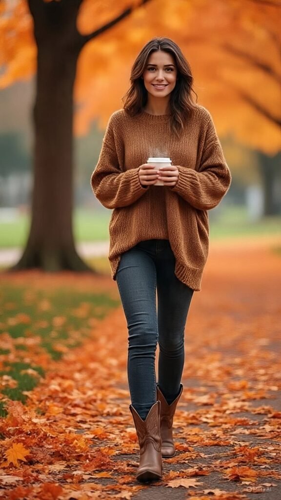 Cowgirl Boots + Skinny Jeans + Oversized Sweater