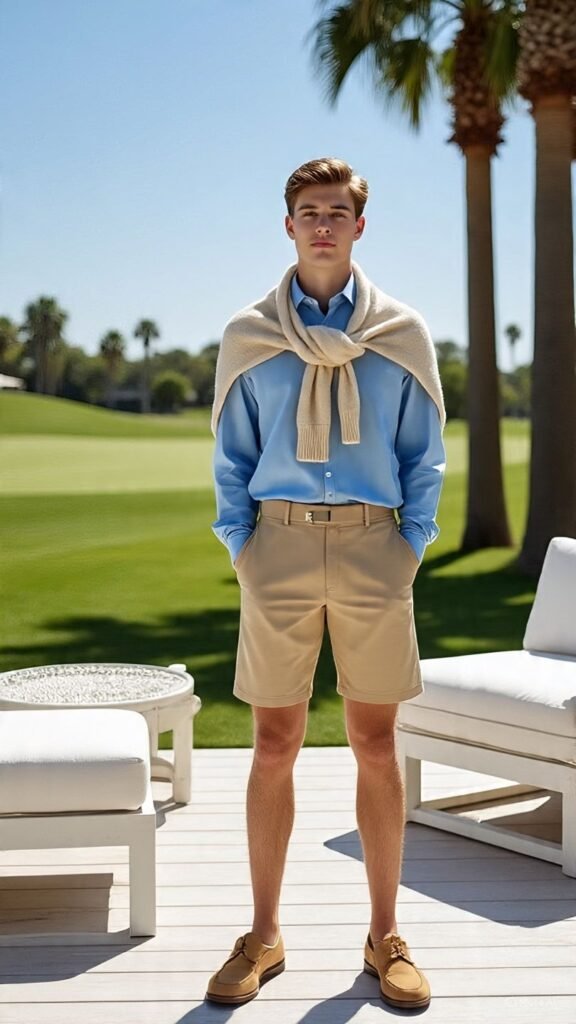 Oxford Shirt + Sweater Draped Over Shoulders