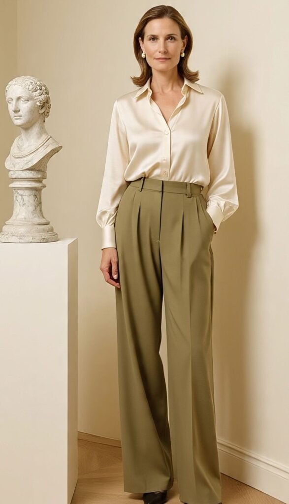 Silk Blouse & Wide-Leg Pants