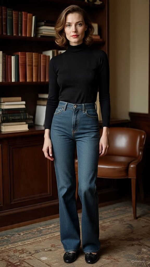 Turtleneck & High-Waisted Denim