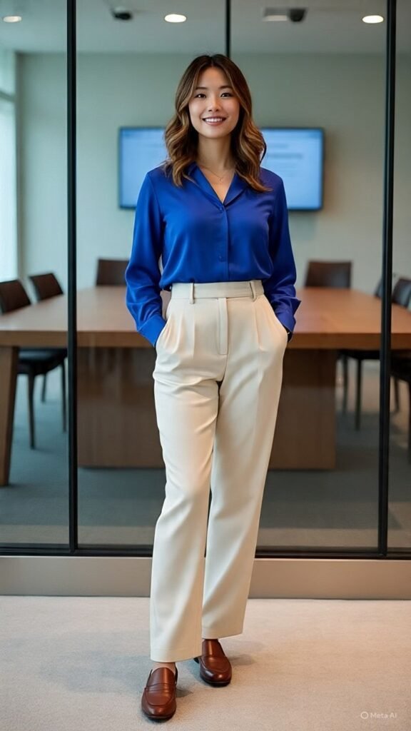 High-Waisted Trousers with a Tucked-In Blouse